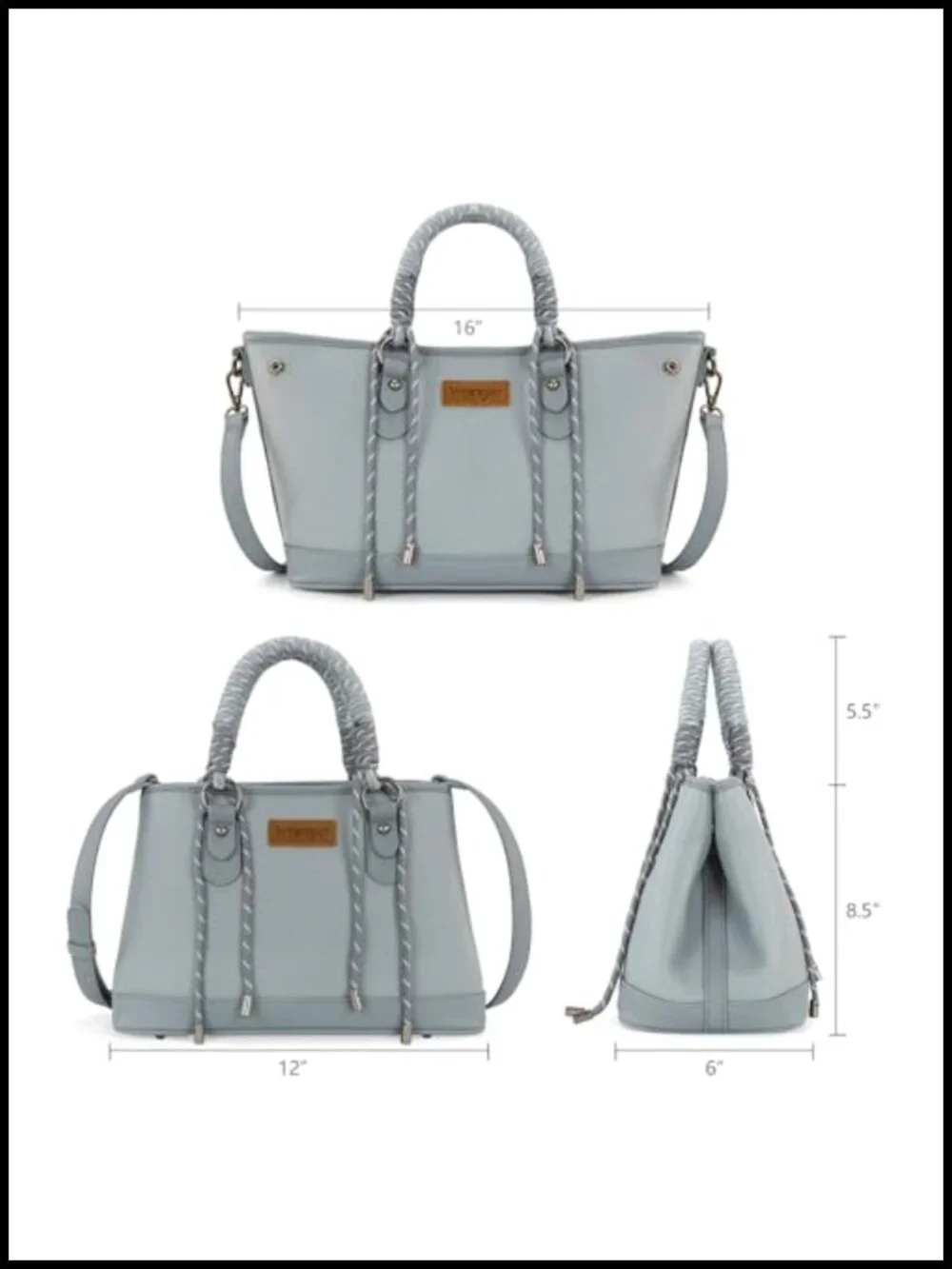 Women's Vegan Leather Satchel Tote with Braided Rope Handle
